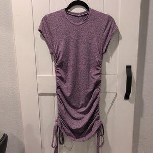 Chic Ruched T-Shirt Dress in Heathered Purple with Adjustable Length
